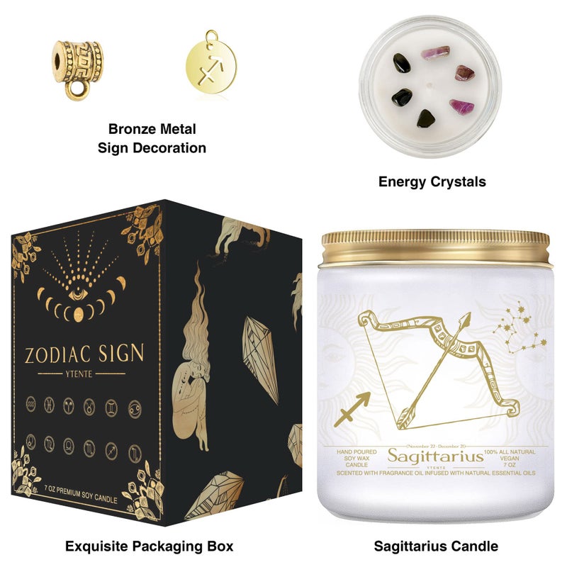 YTENTE Sagittarius Zodiac Sign Candles Gift  Zodiac Sign Crystals Candles Jar  Astrology Lavender Scented Soy Stones Candles Best Friends Gifts for Women Men Sister Brother Funny Birthday Gift - Image 2